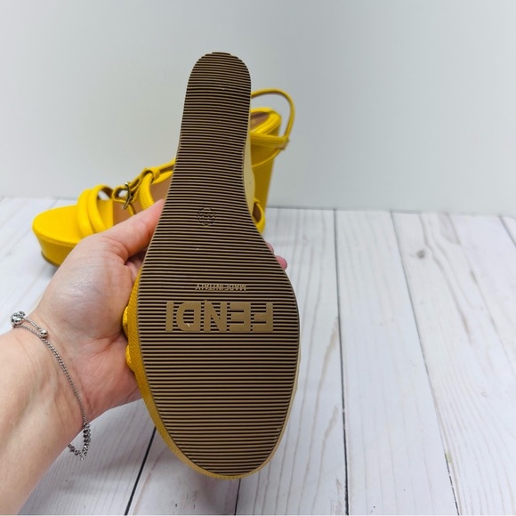 Fendi NEW WITHOUT BOX Yellow Wedge Sandals Size 36.5 - Picture 9 of 14